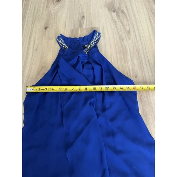 Women's SLNY Beaded Halter Neck Chiffon Dress Size 10 Royal Blue - Picture 2 of 9